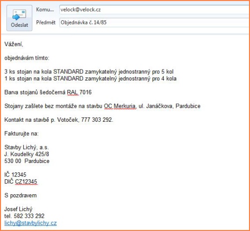 Vzor objednávky e-Mailem